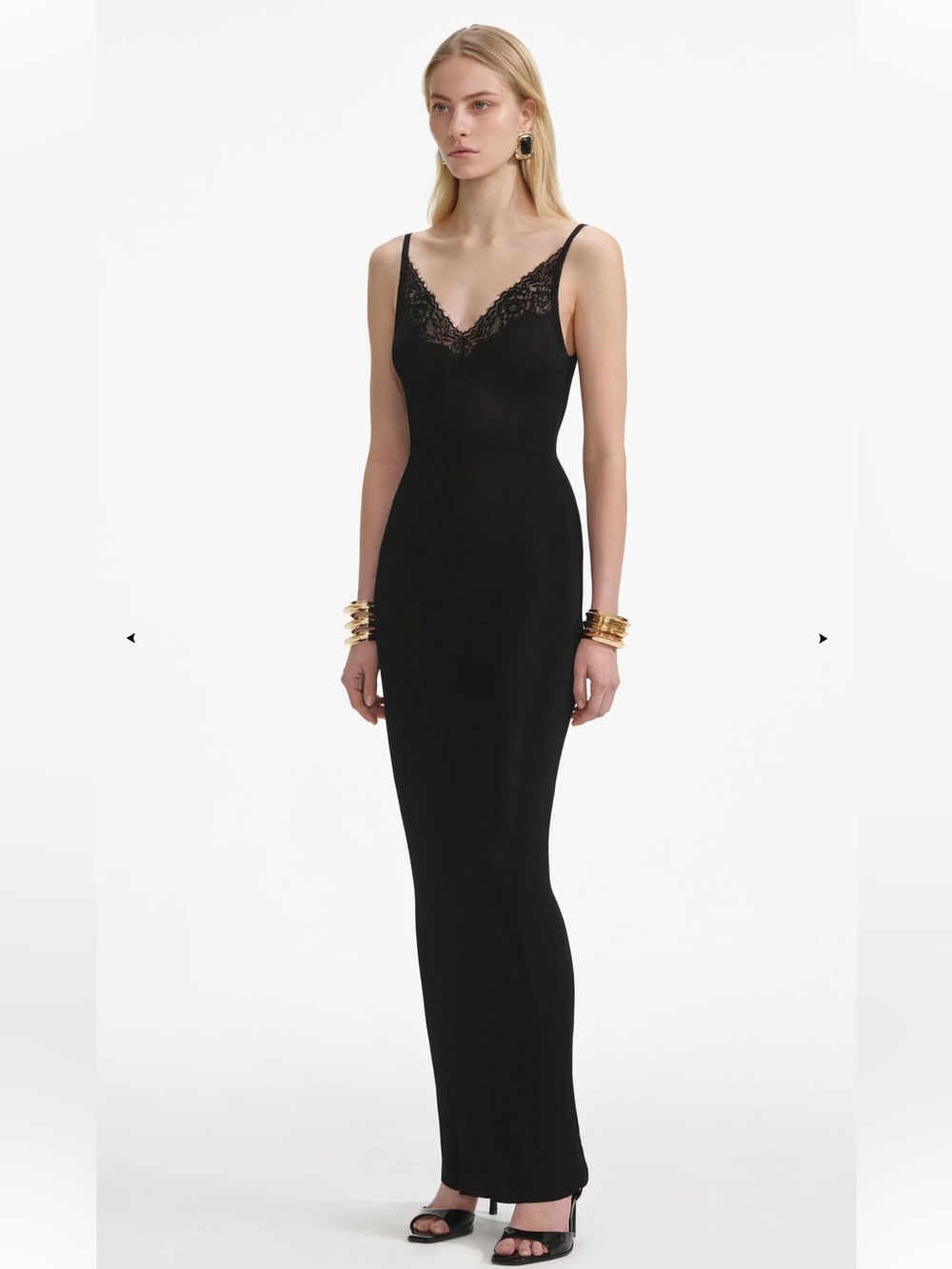 Self-Portrait BLACK VISCOSE KNIT MAXI DRESS - Picture 4 of 8